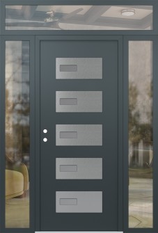 Diamond D7 60" x 96" anthracite/anthracite frosted Glass Panel stainless steel RHI with 2 Sidelites and Transom clear Glass