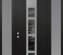 Modern Steel Front Door DIAMOND A10 60" X 96" BLACK/BLACK MIRRORED GLASS PANEL STAINLESS STEEL RHI WITH 2 SIDELITES AND TRANSOM FROSTED GLASS