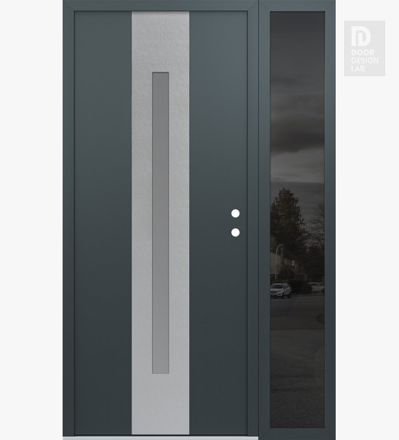 Modern Steel Front Door DIAMOND A2 48" X 80" ANTHRACITE/ANTHRACITE FROSTED GLASS PANEL STAINLESS STEEL LHI WITH SIDELITE MIRRORED GLASS