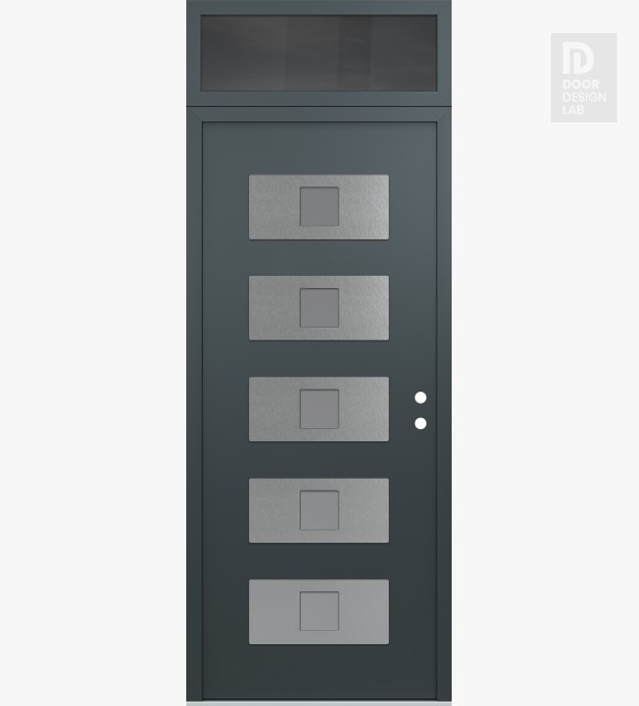 Modern Steel Front Door Diamond D8 36" x 96" anthracite/anthracite frosted Glass Panel stainless steel LHI with Transom mirrored Glass