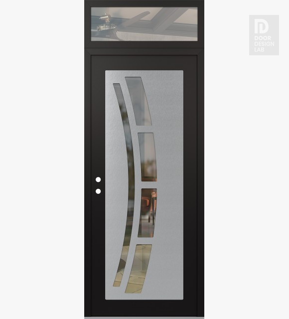 Modern Steel Front Door Diamond C12 36" x 96" black/black clear Glass Panel stainless steel RHI with Transom clear Glass