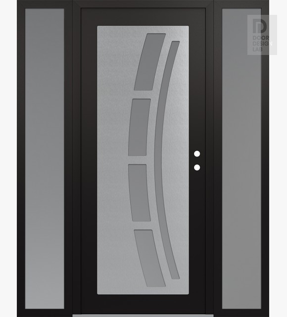 Modern Steel Front Door Diamond C12 60" x 80" black/white frosted Glass Panel stainless steel LHI with 2 Sidelites frosted Glass