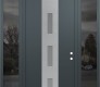 Modern Steel Front Door DIAMOND A7 60" X 96" ANTHRACITE/ANTHRACITE FROSTED GLASS PANEL STAINLESS STEEL LHI WITH 2 SIDELITES AND TRANSOM MIRRORED GLASS