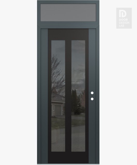 Modern Steel Front Door Diamond C14 36" x 96" anthracite/anthracite mirrored Glass Panel black LHI with Transom frosted Glass