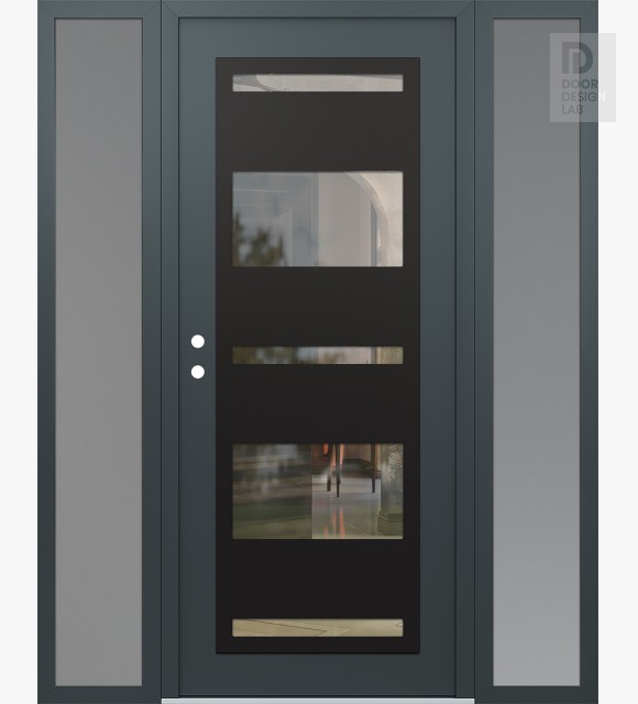 Modern Steel Front Door Diamond C10 68" x 80" anthracite/anthracite clear Glass Panel black RHI with 2 Sidelites frosted Glass