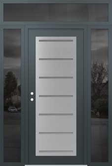 Diamond C11 64" x 96" anthracite/anthracite frosted Glass Panel stainless steel RHI with 2 Sidelites and Transom mirrored Glass