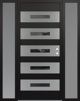 Diamond D9 68" x 80" black/black mirrored Glass Panel stainless steel LHI with 2 Sidelites frosted Glass