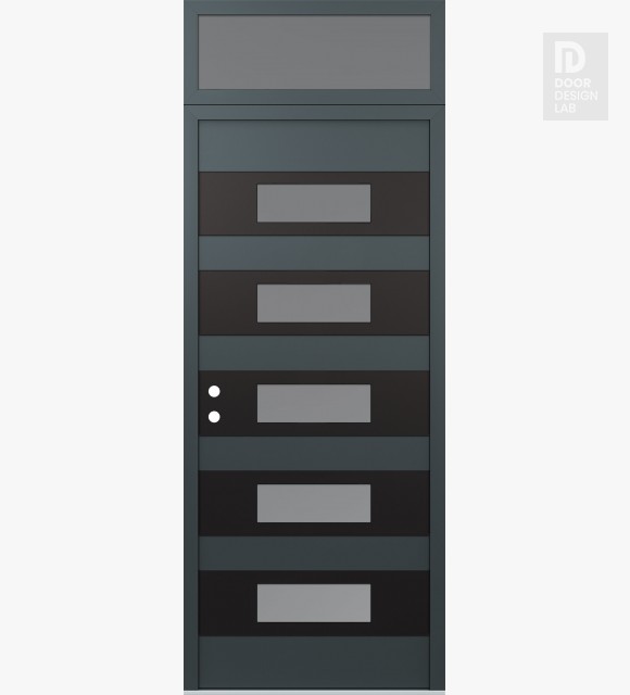 Modern Steel Front Door Diamond D5 36" x 96" anthracite/anthracite frosted Glass Panel black RHI with Transom frosted Glass
