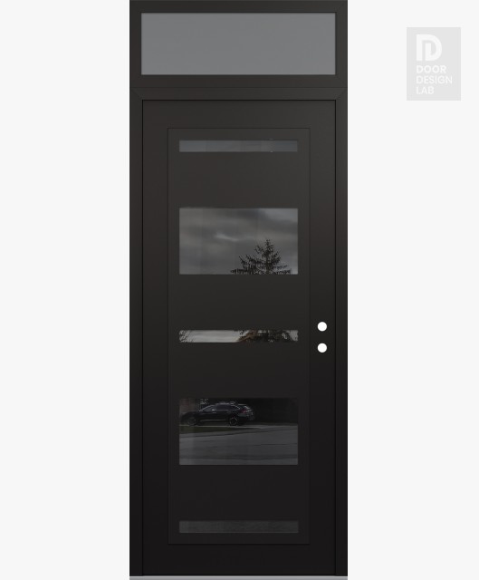 Modern Steel Front Door Diamond C10 36" x 96" black/black mirrored Glass Panel black LHI with Transom frosted Glass