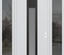 DIAMOND A1 64" X 96" BLACK/WHITE FROSTED GLASS PANEL BLACK RHI WITH 2 SIDELITES AND TRANSOM MIRRORED GLASS