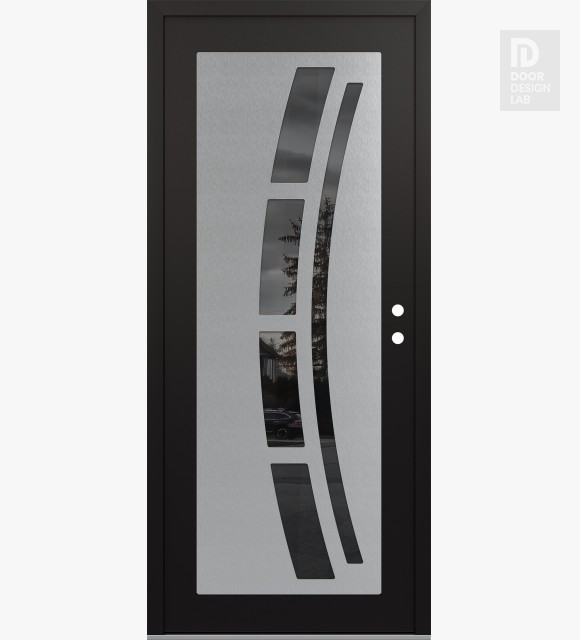 Modern Steel Front Door Diamond C12 36" x 80" black/black mirrored Glass Panel stainless steel LHI