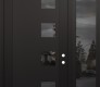 Modern Steel Front Door Diamond C5 48" x 96" black/black mirrored Glass Panel black LHI with Sidelite and Transom mirrored Glass