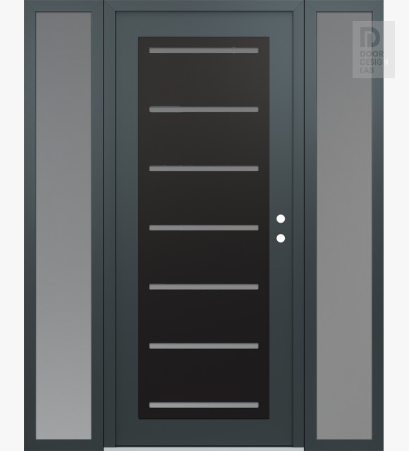 Modern Steel Front Door Diamond C11 68" x 80" anthracite/anthracite frosted Glass Panel black LHI with 2 Sidelites frosted Glass