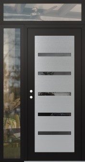 Diamond C7 52" x 96" black/black mirrored Glass Panel stainless steel RHI with Sidelite and Transom clear Glass