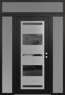 Diamond C10 68" x 96" black/black mirrored Glass Panel stainless steel LHI with 2 Sidelites and Transom frosted Glass