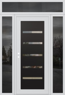 Diamond C7 68" x 96" white/white clear Glass Panel black RHI with 2 Sidelites and Transom mirrored Glass