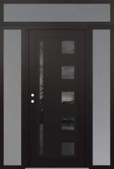 Diamond C3 60" x 96" black/black mirrored Glass Panel black RHI with 2 Sidelites and Transom frosted Glass
