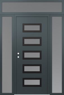 Diamond D1 60" x 96" anthracite/anthracite frosted Glass Panel black RHI with 2 Sidelites and Transom frosted Glass