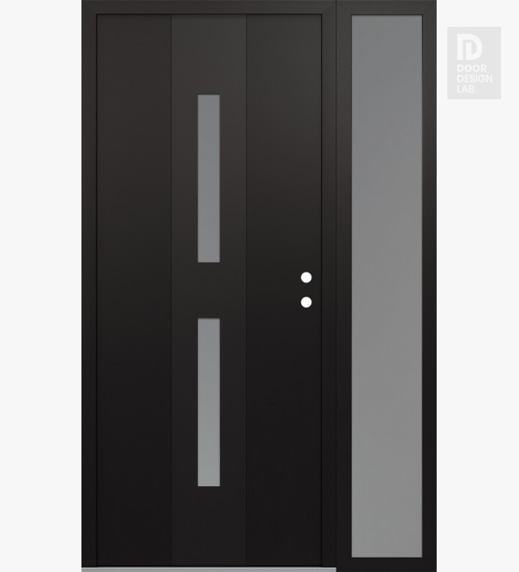 Modern Steel Front Door DIAMOND A6 50" X 80" BLACK/WHITE FROSTED GLASS PANEL BLACK LHI WITH SIDELITE FROSTED GLASS