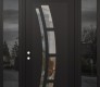 Modern Steel Front Door Diamond C12 64" x 96" black/black clear Glass Panel black RHI with 2 Sidelites and Transom mirrored Glass