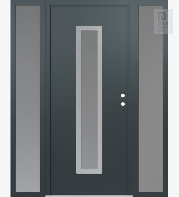 Modern Steel Front Door DIAMOND A11 68" X 80" ANTHRACITE/ANTHRACITE FROSTED GLASS PANEL STAINLESS STEEL LHI WITH 2 SIDELITES FROSTED GLASS