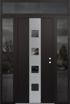 DIAMOND A12 64" X 96" BLACK/BLACK MIRRORED GLASS PANEL STAINLESS STEEL LHI WITH 2 SIDELITES AND TRANSOM MIRRORED GLASS