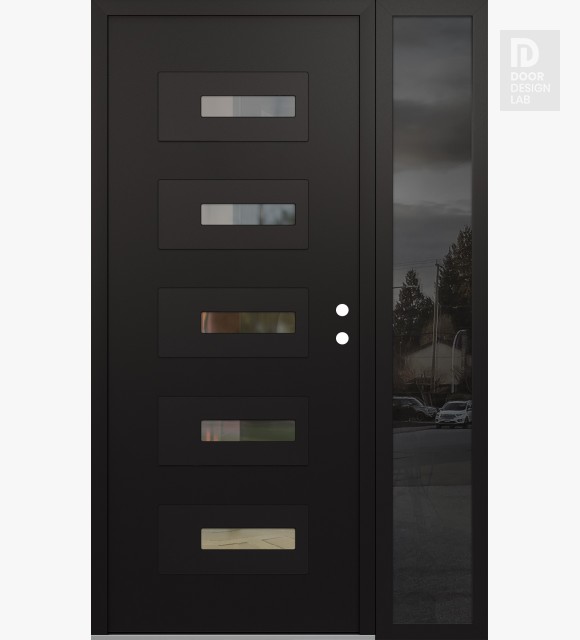 Modern Steel Front Door Diamond D6 52" x 80" black/black clear Glass Panel black LHI with Sidelite mirrored Glass