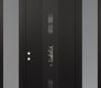 Modern Steel Front Door DIAMOND A7 64" X 96" BLACK/BLACK MIRRORED GLASS PANEL BLACK RHI WITH 2 SIDELITES AND TRANSOM FROSTED GLASS