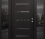 Modern Steel Front Door Diamond C7 60" x 80" black/black mirrored Glass Panel black LHI with 2 Sidelites mirrored Glass