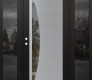 Modern Steel Front Door Diamond C13 68" x 80" black/black clear Glass Panel stainless steel RHI with 2 Sidelites mirrored Glass