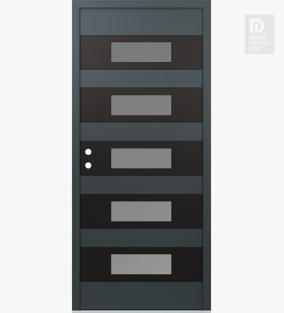 Modern Steel Front Door Diamond D5 36" x 80" anthracite/anthracite frosted Glass Panel black RHI