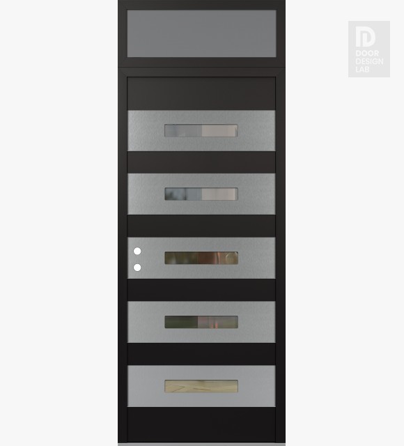 Modern Steel Front Door Diamond D9 36" x 96" black/black clear Glass Panel stainless steel RHI with Transom frosted Glass