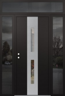 DIAMOND A6 64" X 96" BLACK/BLACK CLEAR GLASS PANEL STAINLESS STEEL RHI WITH 2 SIDELITES AND TRANSOM MIRRORED GLASS