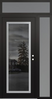 Diamond C1 52" x 96" black/black mirrored Glass Panel stainless steel LHI with Sidelite and Transom frosted Glass