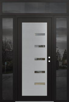 Diamond C8 64" x 96" black/black clear Glass Panel stainless steel LHI with 2 Sidelites and Transom mirrored Glass