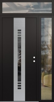 DIAMOND A5 48" X 96" BLACK/BLACK MIRRORED GLASS PANEL STAINLESS STEEL LHI WITH SIDELITE AND TRANSOM CLEAR GLASS