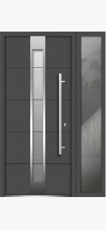 Front Exterior Prehung Steel Door / Deux 1717 Gray Graphite / Side Exterior Window / Stainless Inserts Single Modern Painted-W36+14" x H80"-Left-hand Inswing