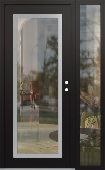 Diamond C1 52" x 80" black/black clear Glass Panel stainless steel LHI with Sidelite clear Glass