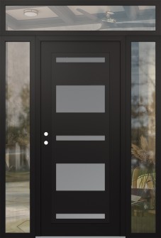 Diamond C10 60" x 96" black/white frosted Glass Panel black RHI with 2 Sidelites and Transom clear Glass