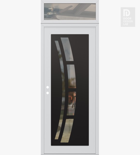 Modern Steel Front Door Diamond C12 36" x 96" white/white clear Glass Panel black RHI with Transom clear Glass