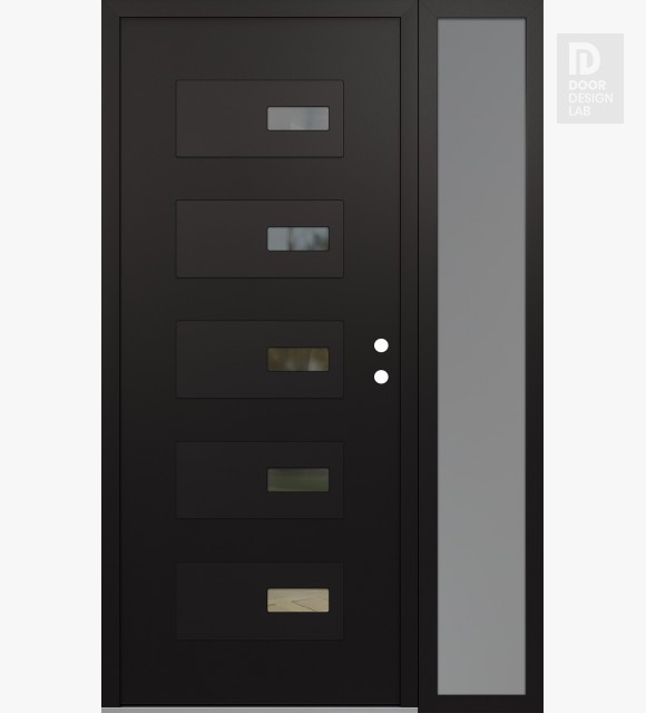 Modern Steel Front Door Diamond D7 48" x 80" black/black clear Glass Panel black LHI with Sidelite frosted Glass