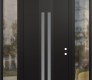 Modern Steel Front Door DIAMOND A8 64" X 96" BLACK/WHITE FROSTED GLASS PANEL BLACK LHI WITH 2 SIDELITES AND TRANSOM CLEAR GLASS