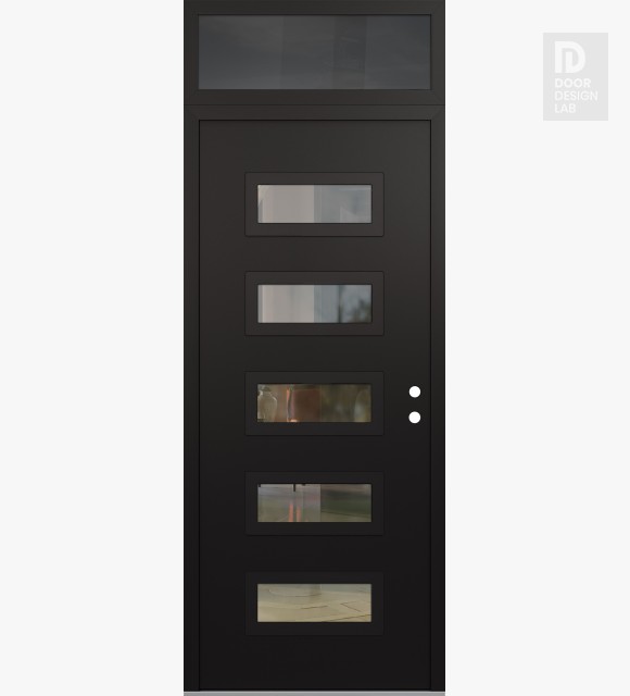 Modern Steel Front Door Diamond D1 36" x 96" black/black clear Glass Panel black LHI with Transom mirrored Glass