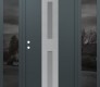 Modern Steel Front Door DIAMOND A6 64" X 80" ANTHRACITE/ANTHRACITE FROSTED GLASS PANEL STAINLESS STEEL RHI WITH 2 SIDELITES MIRRORED GLASS