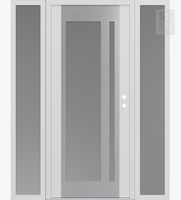 Modern Steel Front Door Diamond C15 68" x 80" white/white frosted Glass Panel stainless steel LHI with 2 Sidelites frosted Glass