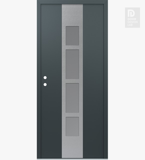 Modern Steel Front Door DIAMOND A10 36" X 80" ANTHRACITE/ANTHRACITE FROSTED GLASS PANEL STAINLESS STEEL RHI