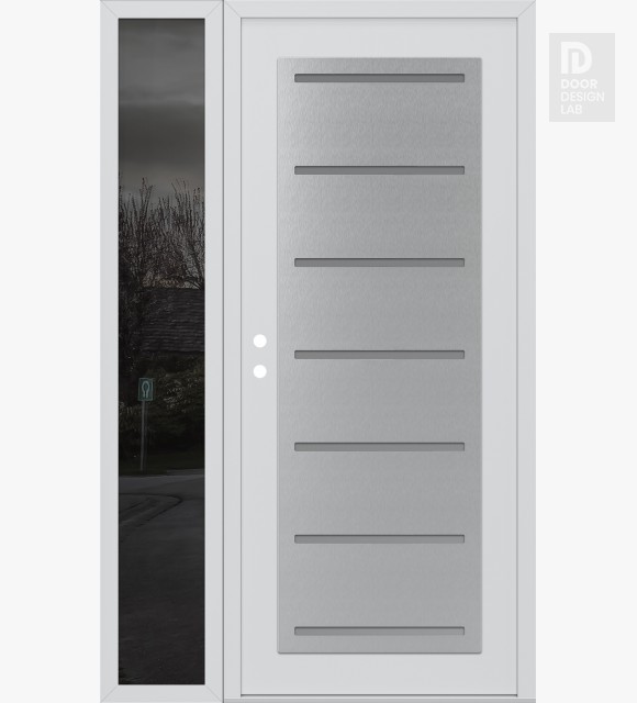 Modern Steel Front Door Diamond C11 52" x 80" white/white frosted Glass Panel stainless steel LHI with Sidelite mirrored Glass