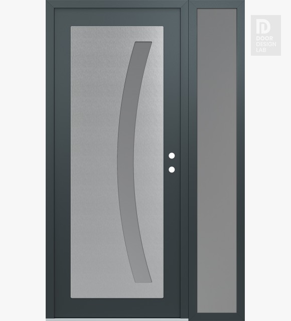 Modern Steel Front Door Diamond C4 48" x 80" anthracite/anthracite frosted Glass Panel stainless steel LHI with Sidelite frosted Glass