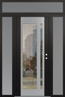 Diamond C15 60" x 96" black/black clear Glass Panel stainless steel LHI with 2 Sidelites and Transom frosted Glass