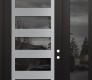 Modern Steel Front Door Diamond C9 48" x 96" black/black mirrored Glass Panel stainless steel LHI with Sidelite and Transom mirrored Glass